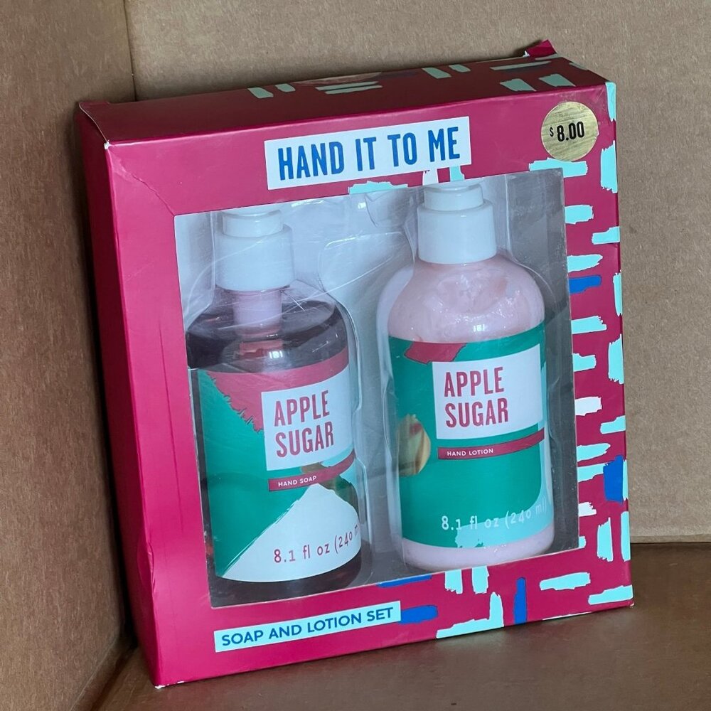 Apple Sugar Hand Soap And Lotion Set Hand It To Me 8.1 oz Bottles New in Box